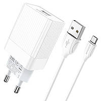 Мережевий зарядний пристрій BOROFONE BA47A Mighty speed single port QC3.0 3A + Micro-USB cable White