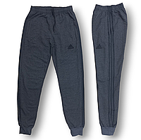 Штаны спортивные мужские с манжетом двунитка пенье Adidas 3 полоски, размеры 46-54, серые, 4066