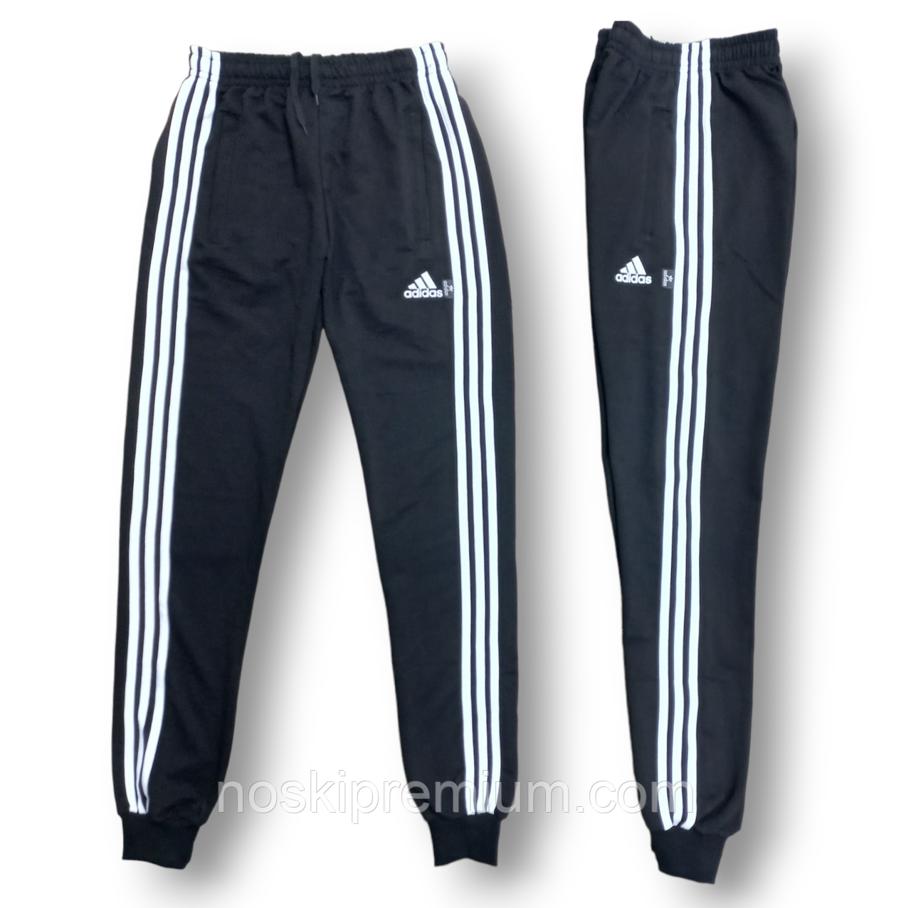 Штани спортивні чоловічі з манжетом двонитка пеньє Adidas 3 смужки, розміри 46-54, сині, 4067, фото 1