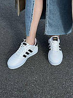 Кроссовки кожаные женские ADIDAS Court Bold White белые с черными полосками