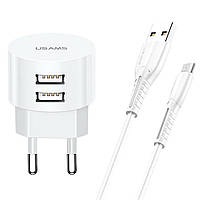 МЗП Usams Travel Charging Set Send-Tu Series (T20 Dual USB Round Charger+U35 Micro cable) White