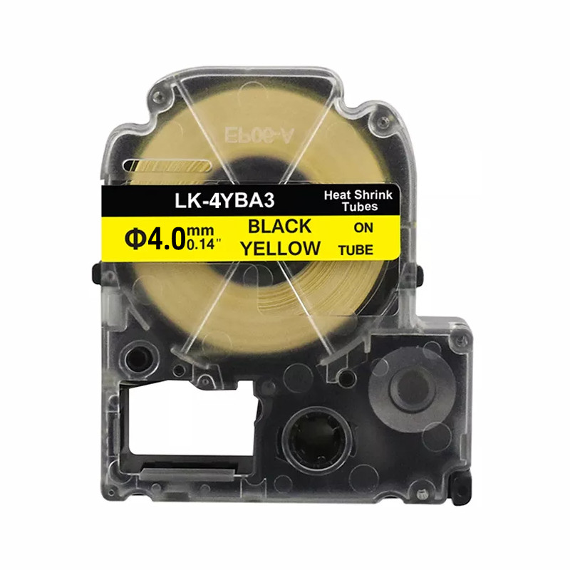 Термозбіжна трубка 4мм для діаметру 1,07-3,18 мм сумісна з Epson LK4YBA3 Ukrmark LK4YBA3 чорним на жовтому, фото 1