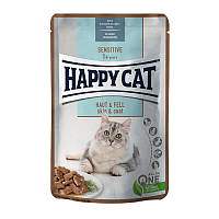 Вологий корм Happy Cat Sensitive корм з птицею та лососем для котів з чутливою шкірою та шерстю (шматочки в соусі), 85 г