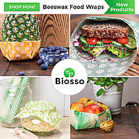 Набор пищевых оберток Biosso из пчелиного воска 6 шт, вощенные многоразовые салфетки.вощанки