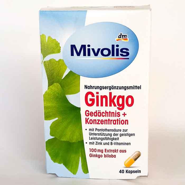 Гінкго білоба Mivolis Ginkgo Gedachtnis + Konzentration Пам'ять + концентрація, 40 капсул, Німеччина, Вітаміни та харчові добавки
