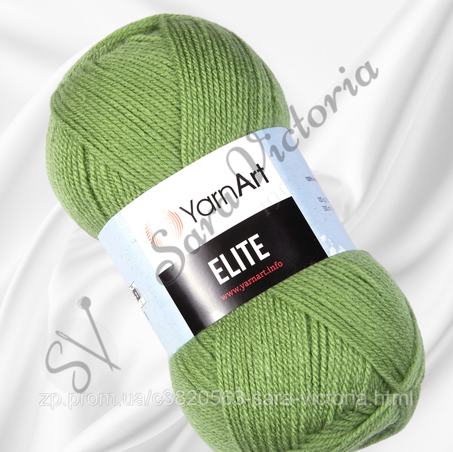 Акрилова пряжа зелена YarnArt Elite (ярнарт еліт) 69 оливковий, фото 1