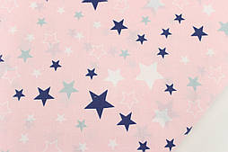 Тканина "Зорепад" синіх та білих тонів на рожевому фоні №817