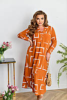 Шикарное летнее женское платье по колено супер стильное платье с карманами в стиле Бохо большие размеры оранжевый, 56-58