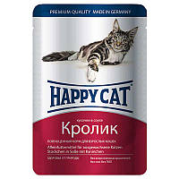 Консервированный (влажный) корм Happy Cat с кроликом для кошек (кусочки в соусе), 100 г