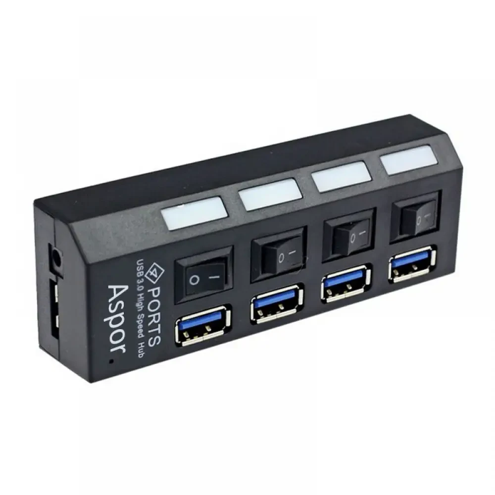 USB HUB Aspor 4USB/3.0- чорний