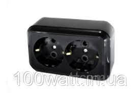 Розетка 2-а накладна с з/к "СВЕТОБРИБОР" 2 РА16-061 чорна 1053, фото 1