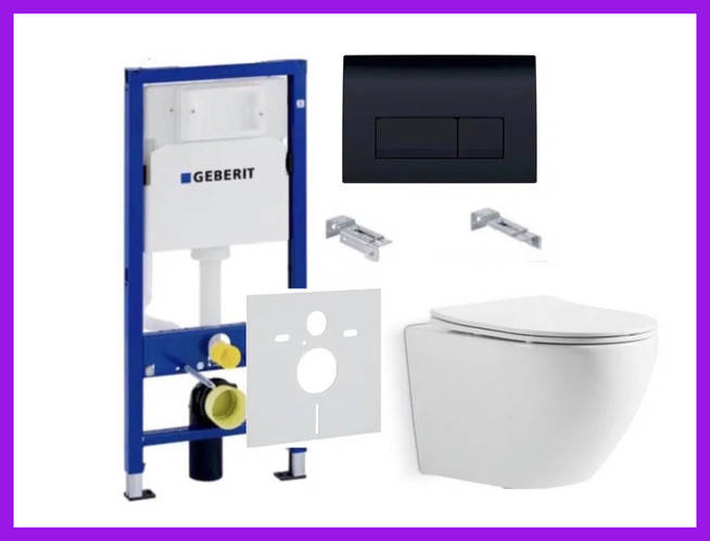 Инсталляция Geberit 5в1 с черной матовой кнопкой с унитазом Devit ...