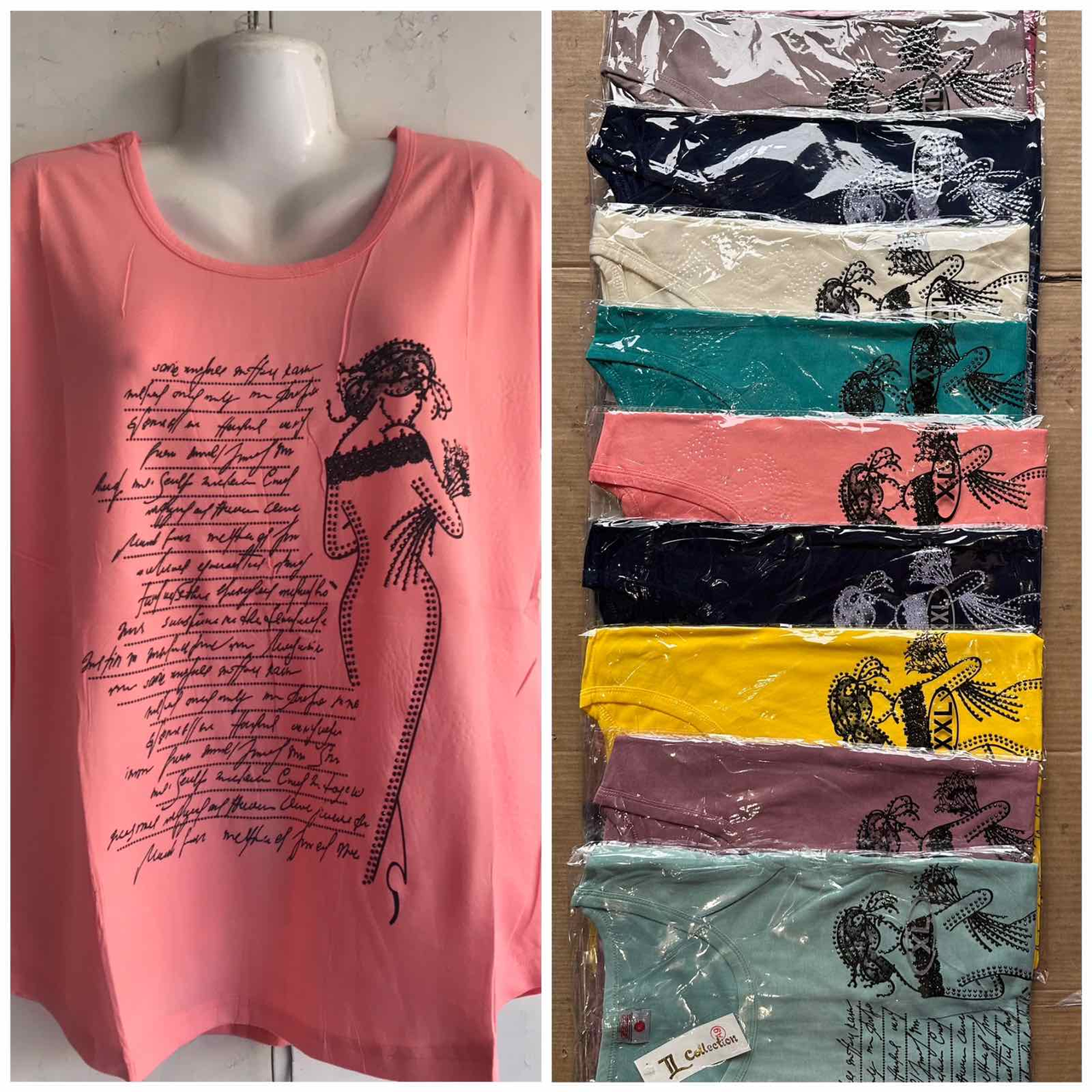Футболка жіноча Розмір:1-3xl 1xl (46-48) 2xl (50-52) 3xl (54-56) Зрістовка: 10 шт пачка, фото 1