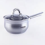 Ківш-сотейник 1 л з кришкою з нержавіючої сталі багатошарове дно Benson, фото 2