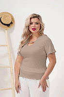 Женская футболка с вырезом на груди и цепочкой Ткань: рубчик х/б Размеры: 48-50, 52-54, 56-58