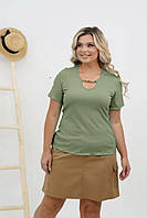 Женская футболка с вырезом на груди и цепочкой Ткань: рубчик х/б Размеры: 48-50, 52-54, 56-58