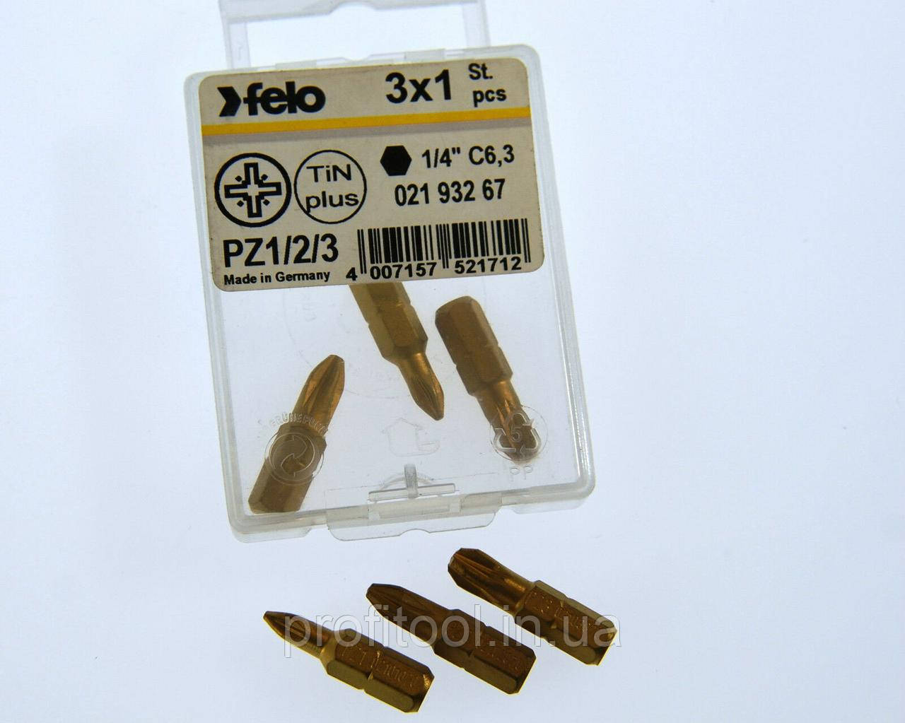 Набір біт FELO TiN PZ1/ PZ2/ PZ3, 1/4", форма С 6,3х25 мм, ВОХ (3 шт.) (02193267), фото 1