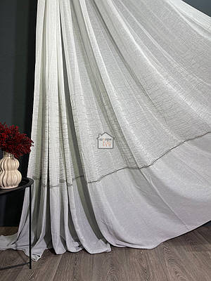 Тканина для тюля льон «вишитий павутинкою та щільним низом», лт16 Сірий