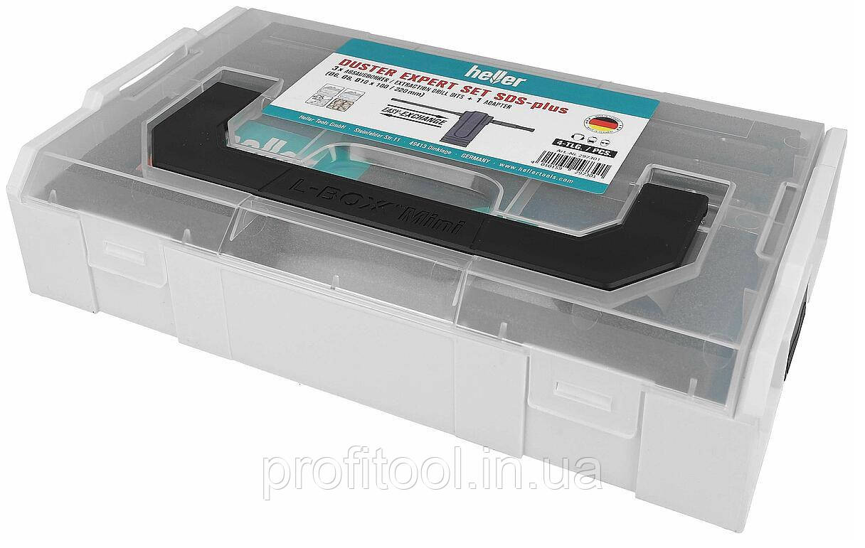 Набор буров для беспыльного бурения Heller DUSTER EXPERT SDS-Plus 6/8 / 10х100х220мм + адаптер, фото 1