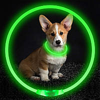 Cветящийся ошейник для собак 50см (Зеленый) USB LED ошейник для щенков с подсветкой отрезной, нашийник (SH)