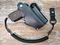 Кобура до ПМ Макарова на пояс з чохлом під магазин шкіряна чорна шнур тренчік 971 ms