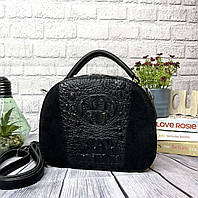 Замшевая женская сумочка на плечо эко кожа рептилии черная, маленькая сумка для девушек