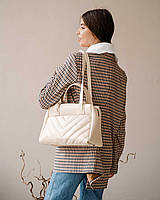 Модная стеганая сумка,стильная молодежная женская стеганая сумка из экокожи на плечо «Грейс» Бежевый