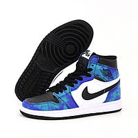 Мужские кроссовки Nike Air Jordan 1 Retro High, кожа, синий, белый, черный, Вьетнам