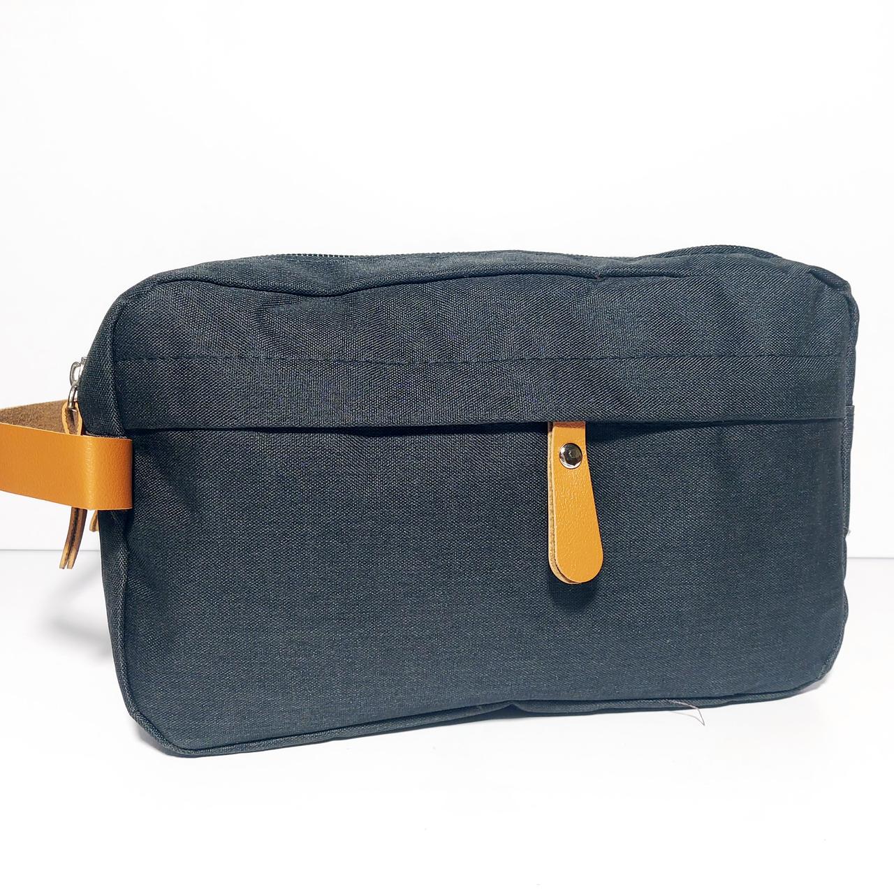 Косметичка чоловіча чорний меланж із додатковою кишенею, фото 1