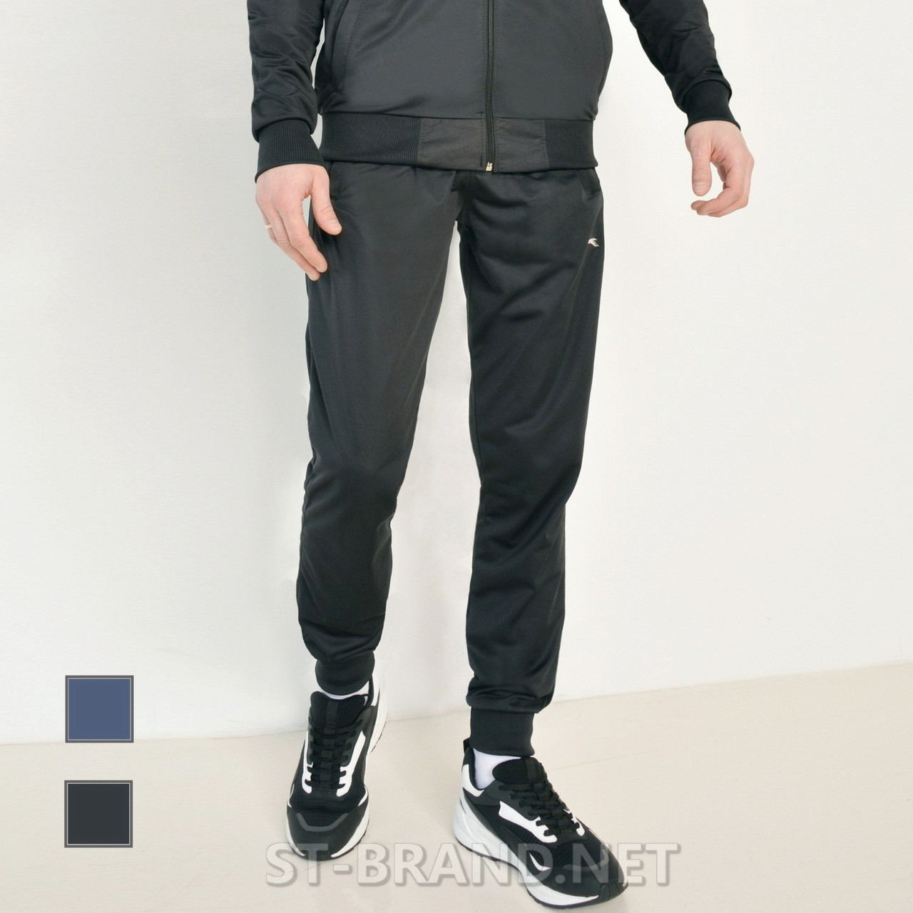 46,48. Практичні та зносостійкі чоловічі спортивні штани з манжетами, трикотаж лакост - чорні