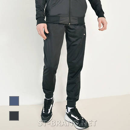 46,48. Практичні та зносостійкі чоловічі спортивні штани з манжетами, трикотаж лакост - чорні, фото 1