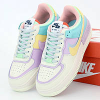 Женские кроссовки Nike Air Force 1 Shadow, кожа, белый, фиолетовый, желтый, бирюзовый, Вьетнам