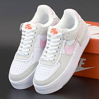 Женские кроссовки Nike Air Force 1 Shadow, кожа, белый, серый, розовый, Вьетнам