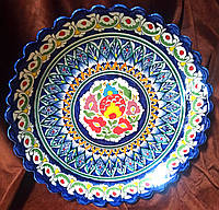 Ляган (тарелка) глубокий узбекских мастеров з резными краями, диаметр 34см (0259)