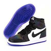 Мужские кроссовки Nike Air Jordan 1 Retro High, кожа, синий, черный, белый, Вьетнам