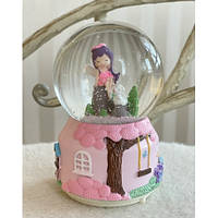 Музична снігова куля, дівчатка феі у лісі, з автопіддувом, маленькі, два види Розовый
