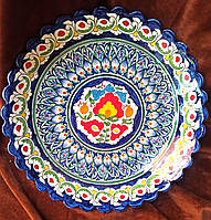 Ляган (тарелка) глубокий узбекских мастеров с фигурными краями, диаметр 34см (0267)