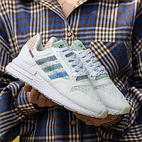 Женские кроссовки Adidas ZX 500 RM Commonwealth (белые с голубым) низкие спортивные летние кроссы I1395