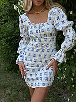 Летнее женское мини платье с красивыми рукавами в цветочный принт штапель Smwm8553