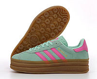 Кроссовки женские Adidas Gazelle Bold ментоловые, Адидас Газель замшевые, код KD-14404