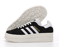 Кроссовки женские Adidas Gazelle Bold черные, Адидас Газель замшевые, код KD-14405