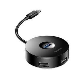USB-хаб Baseus Airjoy round box HUB adapterType-C to USB3.0*1+USB2.0*3 10cm CAHUB-G01 Black