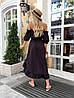 Гарний легкий жіночий чорний костюм Укорочений Топ з рукавом ліхтариком і Асиметрична Спідниця з софту, фото 2
