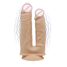 Фалоїмітатор подвійний з вібрацією SilexD Double Gusto Flesh Motor (Model 1 size 8"&7"), двошаровий