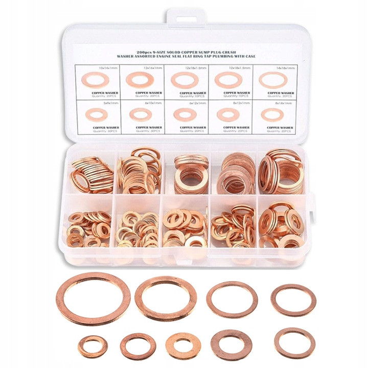 Шайби мідні набір 200 шт., фото 1