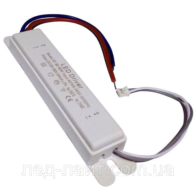 Драйвер світлодіодів 36-60W 300mA 220В Slim