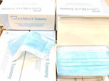 Маски захисні медичні блакитні "Safe + Mask Economy" MEDICOM, 50 штук в упаковці