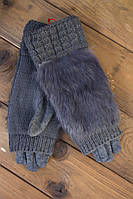 Женские зимние перчатки стрейч+вязка серые