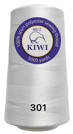 Нитки Белая 60/2 підшивочна поліестер Kiwi (Ківі) 5000ярдів конус, фото 2
