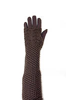 Женские перчатки стрейч длинные+митенка Коричневые